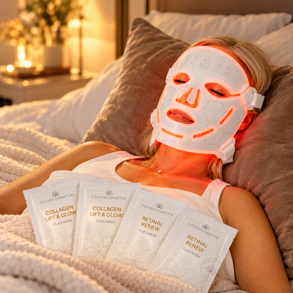 LED LIFTING MASKE – GLOW-SET mit 4 Pflegemasken gratis